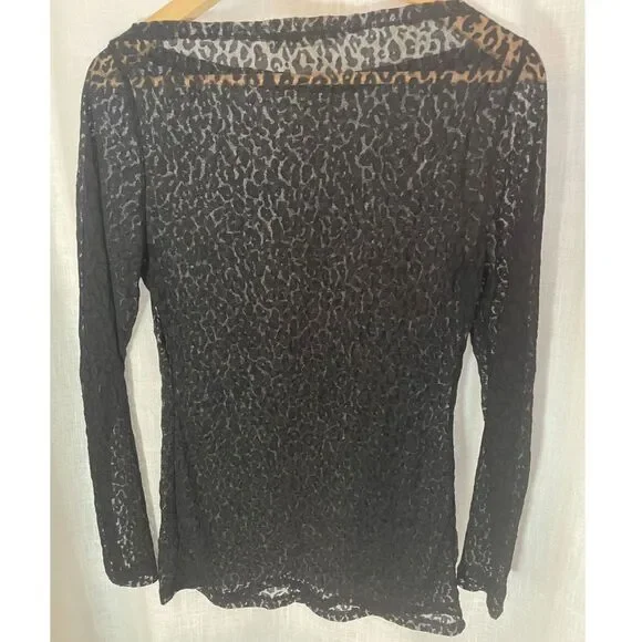Anne Fontaine Designer Black Sheer Lace Leopard Print Top Euro Size 38 US Size 6 - Picture 4 of 4